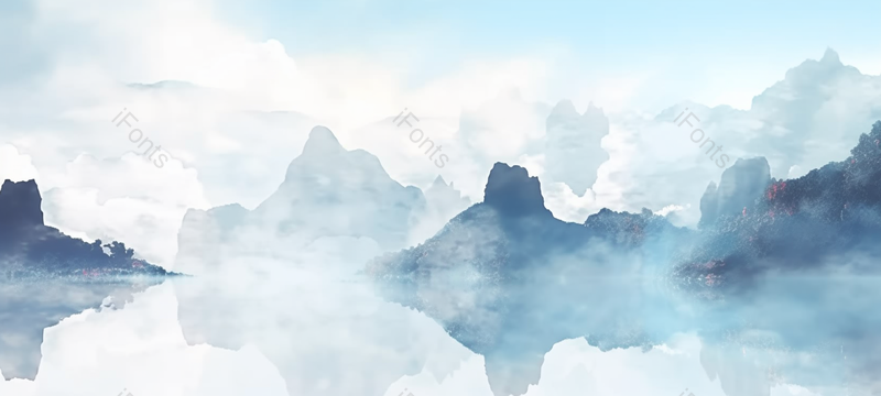 蓝色简约意境仙境中国风水墨山水画背景,插画/手绘图,插画/手绘图库,插画/手绘图下载,插画/手绘